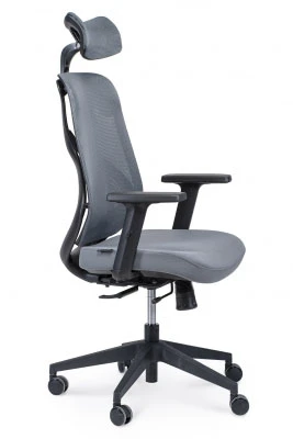 Кресло для руководителя Norden Имидж YS-0817H(D+T) черный пластик, серая сетка, серая ткань